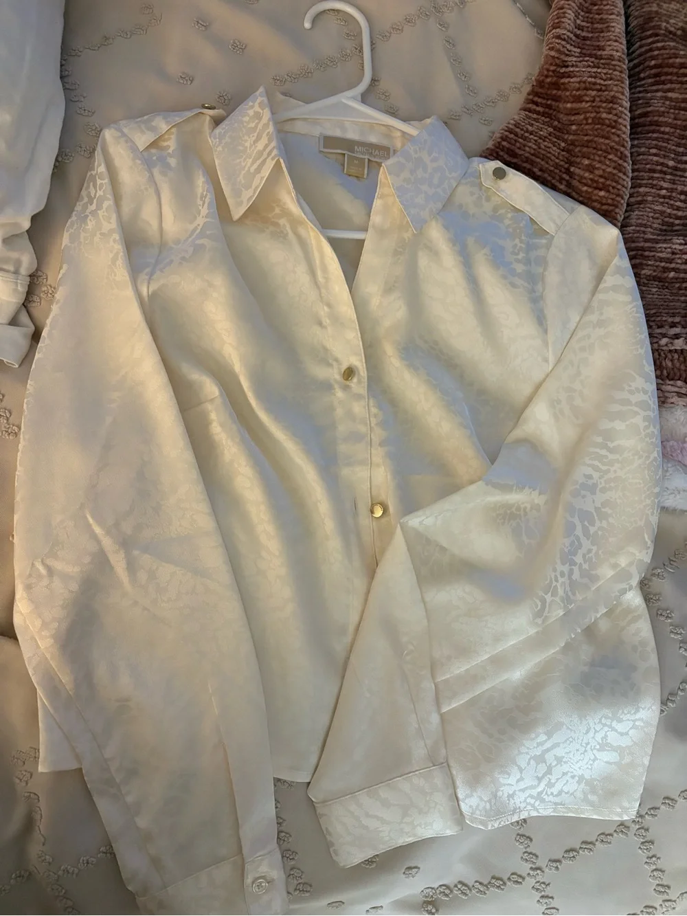 Michael Kors Cream Satin Jacquard Button-Down Shirt